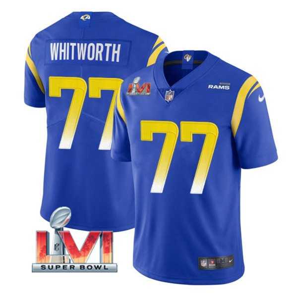 Nike Rams Men & Women & Youth 77 Andrew Whitworth Royal 2022 Super Bowl LVI Vapor Limited Jersey,We sell and wholesale Nike Rams Men & Women & Youth 77 Andrew Whitworth Royal 2022 Super Bowl LVI Vapor Limited Jersey on line form chian!